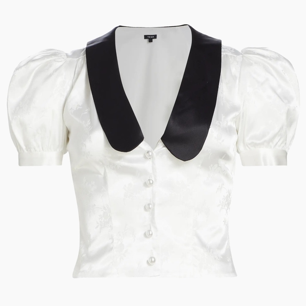 The Bar White Blouse with Black Collar